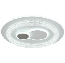 Moderne runde LED Deckenleuchte mit Kristall Effekt Ring und zwei integrierten kreisförmigen Lichtfeldern.