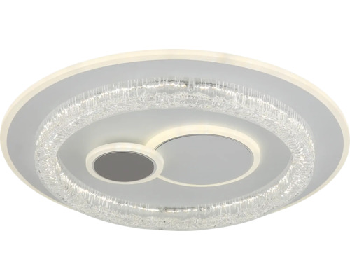 Runde LED Deckenleuchte mit Kristalleffekt-Ring und zwei kreisförmigen Innenelementen.