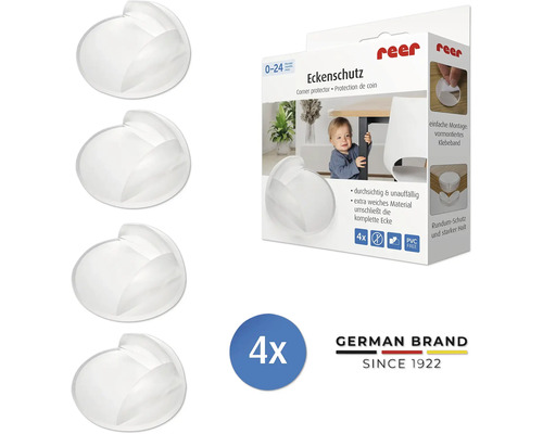 Reer Eckenschutz aus transparentem weichem Material für Tischkanten, Packung mit 4 Stück.