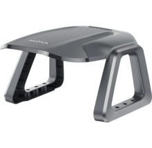 Graue Garage für Mähroboter aus Kunststoff der Marke Mova.