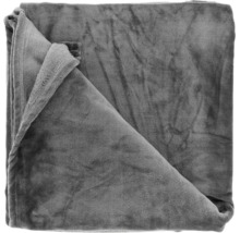 Weiche, graue Kuscheldecke aus Fleece, gefaltet.