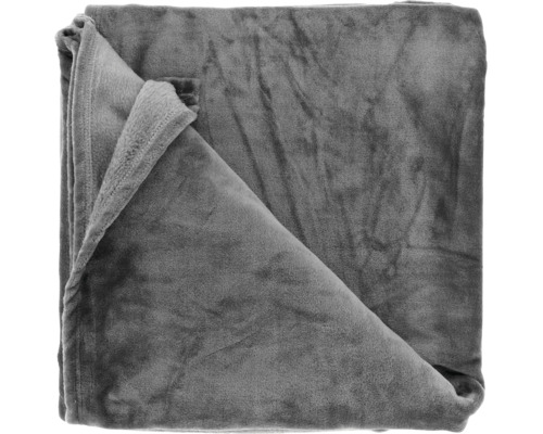Weiche, graue Kuscheldecke aus Fleece, gefaltet.