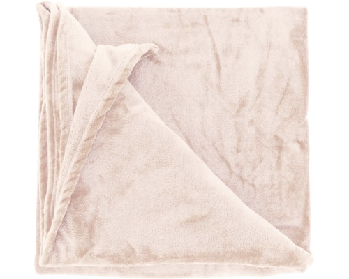 Weiche rosa Wohndecke aus Fleece, rechteckig und gefaltet.