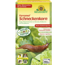 Neudorff Ferramol Schneckenkorn Verpackung mit Abbildung einer Schnecke auf Salatblättern, Natur im Garten Gütesiegel und Tierschutzsymbolen.