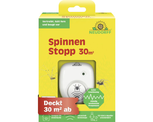 Neudorff Spinnen Stopp Ultraschall-Gerät für Innenräume, deckt circa 30 Quadratmeter ab, sicher für Kinder und Haustiere.