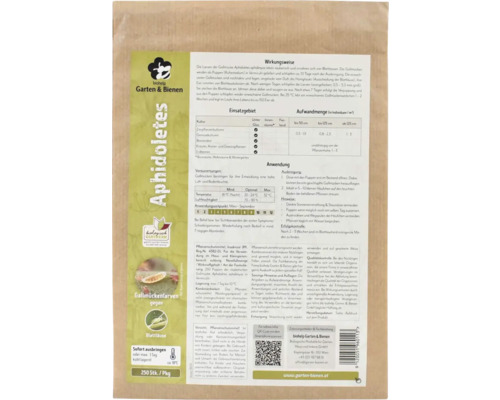 biohelp Garten und Bienen Aphidoletes Gallmückenlarven zur biologischen Bekämpfung von Blattläusen, 250 Stück pro Packung.