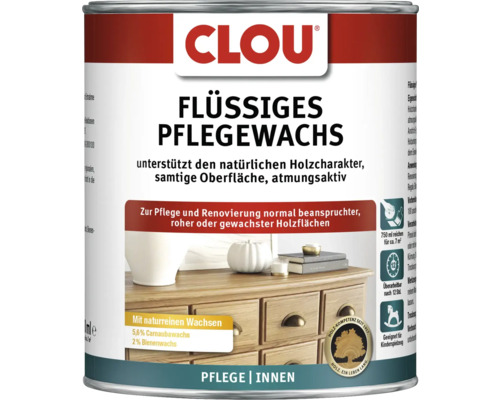 CLOU Flüssiges Pflegewachs zur Pflege und Renovierung von Holzoberflächen im Innenbereich, enthält Carnaubawachs und Bienenwachs, 750 Milliliter.