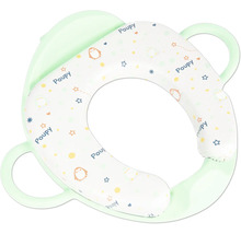 Gepolsterter Toilettensitz für Kinder mit Haltegriffen und Spritzschutz.
