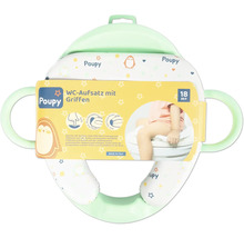 Poupy WC-Aufsatz mit Griffen, weich gepolstert, hohe Rückenlehne, Spritzschutz, mintgrün und weiß, Tiermotive, ab 18 Monaten.