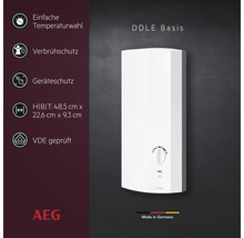 AEG Elektronischer Durchlauferhitzer DDLE Basis mit Temperaturregler, Verbrühschutz, Geräteschutz, VDE-geprüft, 48,5 mal 22,6 mal 9,3 Zentimeter.