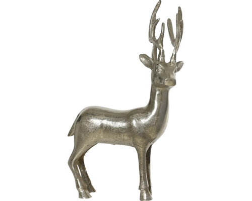 Dekofigur Hirsch in Metalloptik mit Geweih, stehend