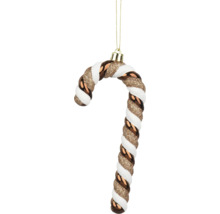 Christbaumschmuck Zuckerstange, gestreift mit glitzernden, matten und glänzenden Oberflächen sowie Aufhängung.