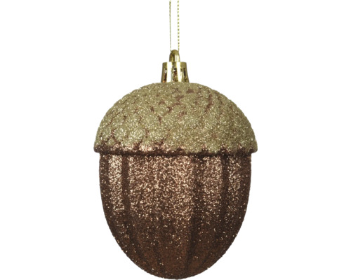 Weihnachtsbaumanhänger in Eichelform mit Glitzer und Aufhängeöse.
