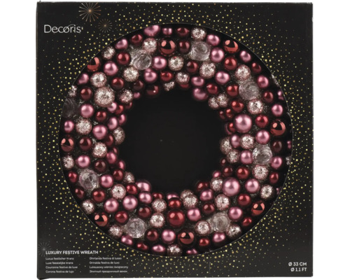 Weihnachts-Kugelkranz von Decoris aus glänzenden, matten und glitzernden Kugeln mit einem Durchmesser von 33 Zentimeter.