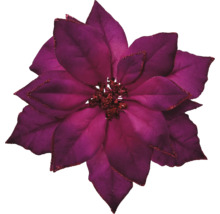Künstliche Weihnachtsblume Weihnachtsstern in Lila mit Glitzerrand.