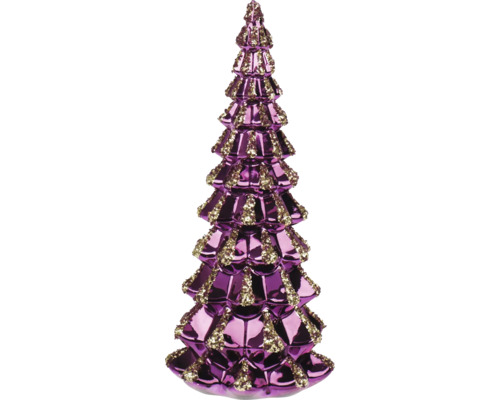 Lila Tannenbaum aus Glas mit goldenen Glitzerakzenten.