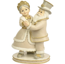 Weihnachtsfigur tanzendes Paar, Weihnachtsmann und Frau Claus in beige-goldener Festtagskleidung.