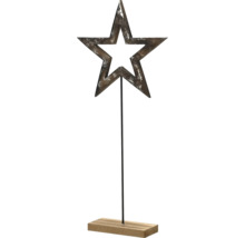 Dekostern auf Ständer, Metall mit Antik-Finish und Holzsockel, Stern mit Aussparung.
