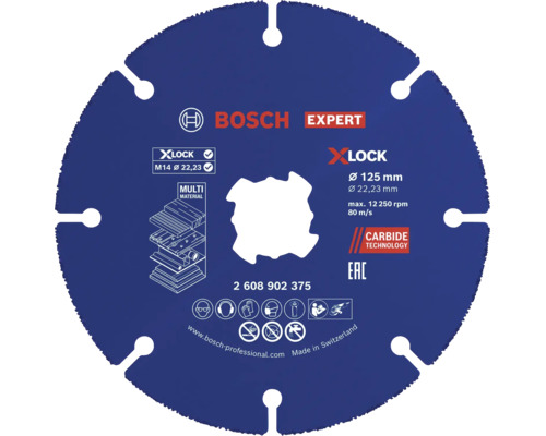 Bosch Expert Multi Material Trennscheibe mit X Lock Aufnahme, Durchmesser 125 Millimeter, für Winkelschleifer, Hartmetall Technologie.