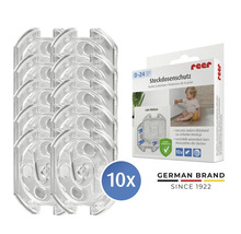 reer Steckdosenschutz zum Kleben, 10 Stück, transparent, Kindersicherung für Steckdosen.