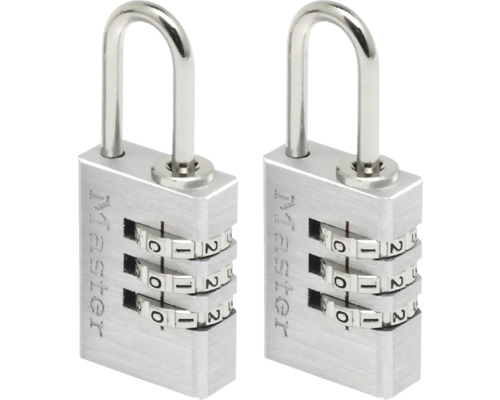 Master Lock Zahlenschloss Set aus Zink mit dreistelligem Zahlencode, zwei Stück.