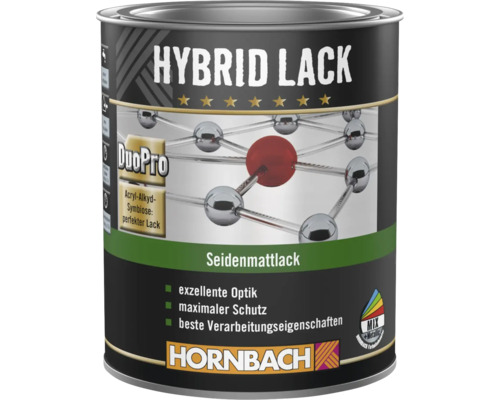 Dose Hornbach Hybrid Lack, seidenmatter Lack auf Acryl-Alkyd-Basis für exzellente Optik und maximalen Schutz.