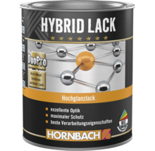Hornbach Hybrid Lack Hochglanzlack DuoPro auf Acryl-Alkyd-Basis für exzellente Optik und maximalen Schutz. Hornbach Logo.