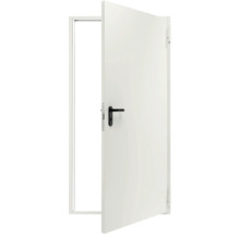 Weiße geöffnete Innentür inklusive Zarge mit schwarzem Türgriff