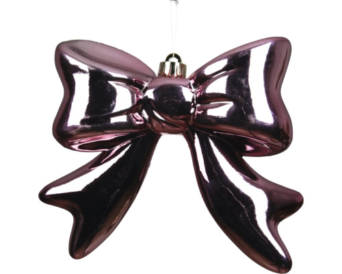 Weihnachtsbaumanhänger in Form einer Schleife, rosa glänzend mit Aufhängeöse.