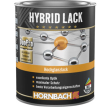 Hornbach Hybrid Lack, Hochglanzlack auf Acryl-Alkyd-Basis für innen und außen, Mix-System, Hornbach Logo.