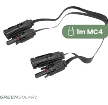 GreenSolar Verlängerungskabel für Solaranlagen mit MC4 Steckern, 1 Meter Länge. Green Solar Logo.