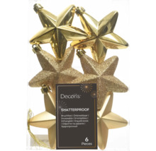 Sechs bruchfeste Weihnachtssterne von Decoris mit glänzender, matter und glitzernder Oberfläche.