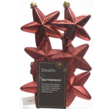 Rote bruchfeste Weihnachtssterne von Decoris mit glänzender und glitzernder Oberfläche.