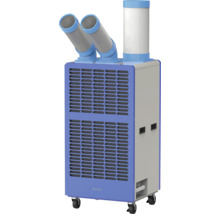 Mobile Klimaanlage Spotcooler von BE COOL mit zwei verstellbaren Luftauslässen, einem Abluftrohr und Rollen.