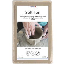 GLOREX Logo, GLOREX Soft-Ton, lufttrocknender weißer Naturton, 1000 Gramm, Trocknungszeit 12 bis 24 Stunden, überstreichbar.