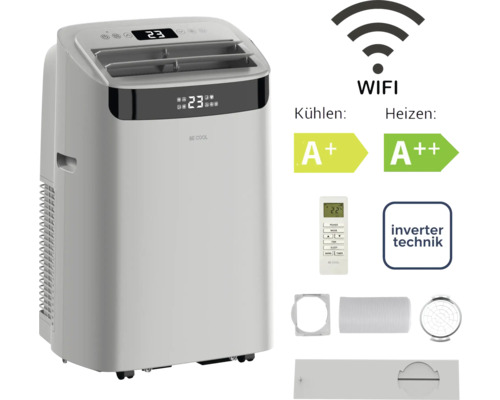 Mobiles Klimagerät BE COOL mit WLAN, Kühlen Energieklasse A plus, Heizen Energieklasse A plus plus, Inverter Technik und Zubehör.