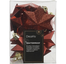Rote bruchfeste Weihnachtssterne von Decoris in einer Packung mit verschiedenen Oberflächenstrukturen.