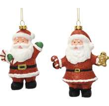 Weihnachtsbaumschmuck Set 2-teilig, Glasfiguren Weihnachtsmann mit Glitzer, Zuckerstange und Lebkuchenmann