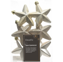 Bruchfeste Weihnachtsbaumschmuck-Sterne von Decoris in Champagner, glänzend und mit Glitzer, Set aus Kunststoff.