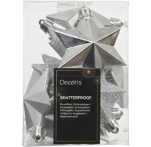 Decoris Christbaumschmuck Sterne Silber, bruchfest, glänzend und mit Glitzer, Set in Box.