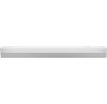 Lineare LED Wandleuchte mit Metallsockel und weißem opalem Diffusor.