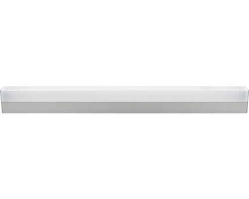 Lineare LED Wandleuchte mit Metallsockel und weißem opalem Diffusor.