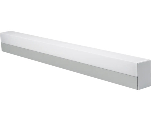 Lineare LED-Wandleuchte mit weißem Diffusor und grauem Gehäuse.