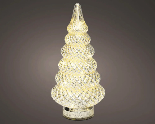 Beleuchteter LED-Christbaum aus strukturiertem Glas mit warmweißem Licht.