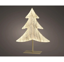 Beleuchteter Deko-Weihnachtsbaum in Gold-Optik mit Glitzer-Effekt auf einem rechteckigen Standfuß.