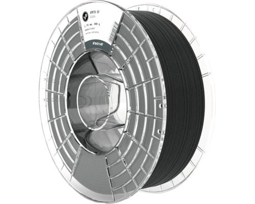 Extrudr XPETG CF Filament für 3D-Druck, schwarz, 1,75 Millimeter Durchmesser, 800 Gramm Spule.