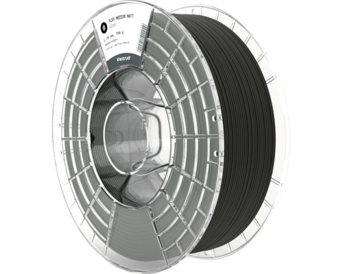 Extrudr 3D-Drucker Filament Flex Medium Matt schwarz, Durchmesser 1,75 Millimeter, 750 Gramm Spule, Extrudr Logo.