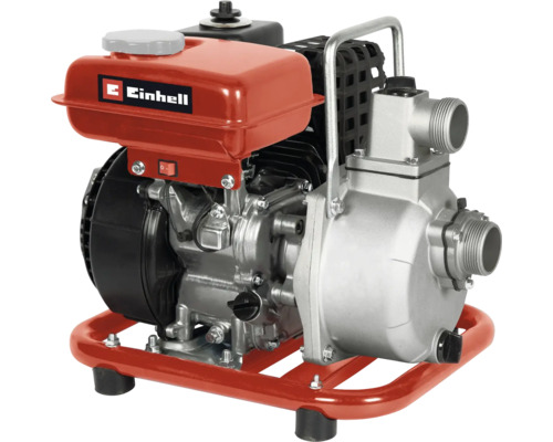 Einhell Benzin-Wasserpumpe mit Metallrahmen, rotem Tank und silbernem Pumpengehäuse.