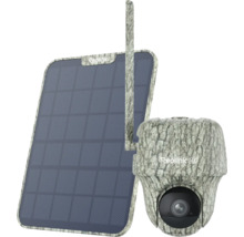 Reolink 4K Überwachungskamera mit Solarpanel im Tarnmuster für den Außenbereich.