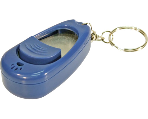 Blauer Clicker für das Hundetraining mit Schlüsselanhänger.
